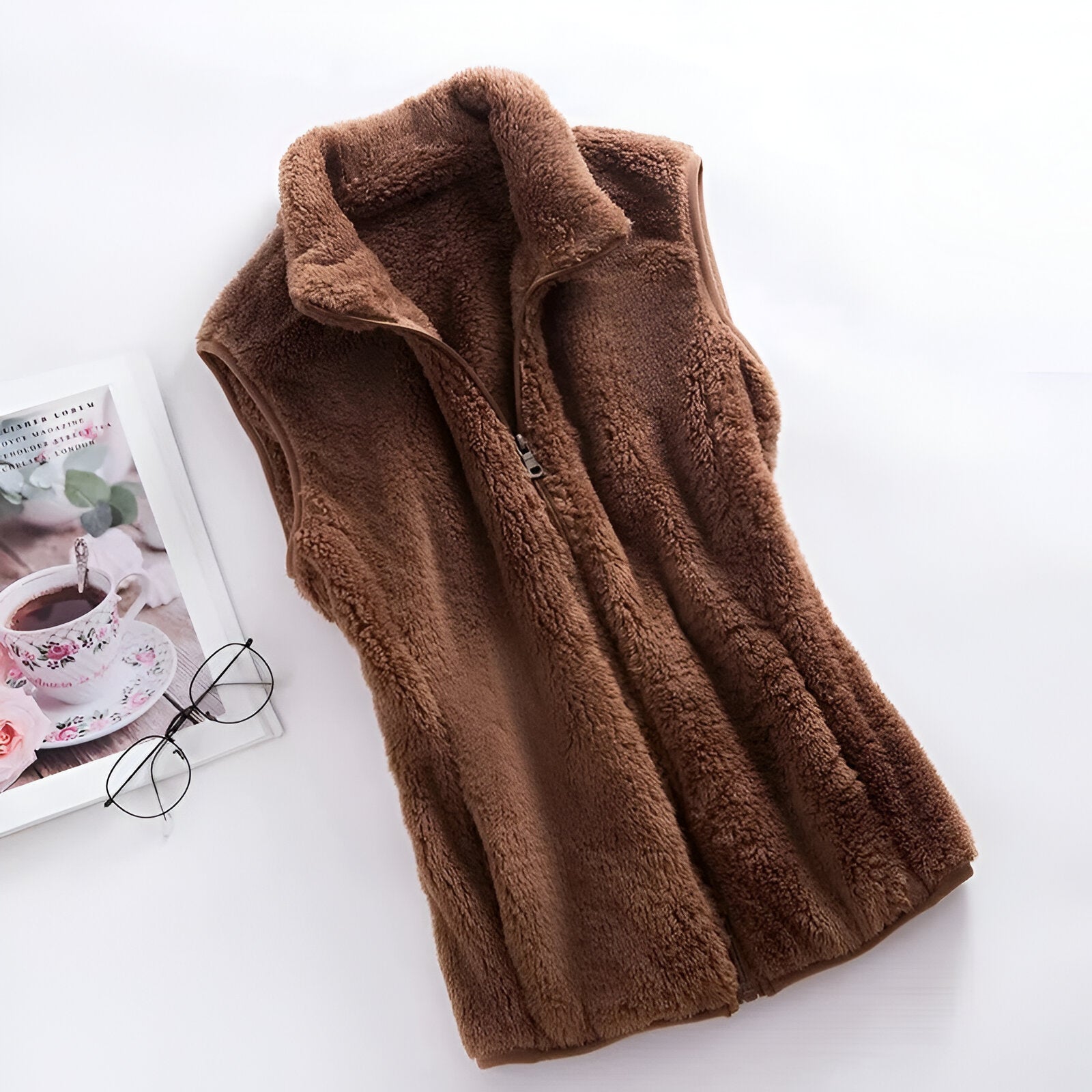 NOUVEAU RICHE Damen Fleece Weste – Ärmellose Polar Fleece Winterweste für Kalte Tage Kamel