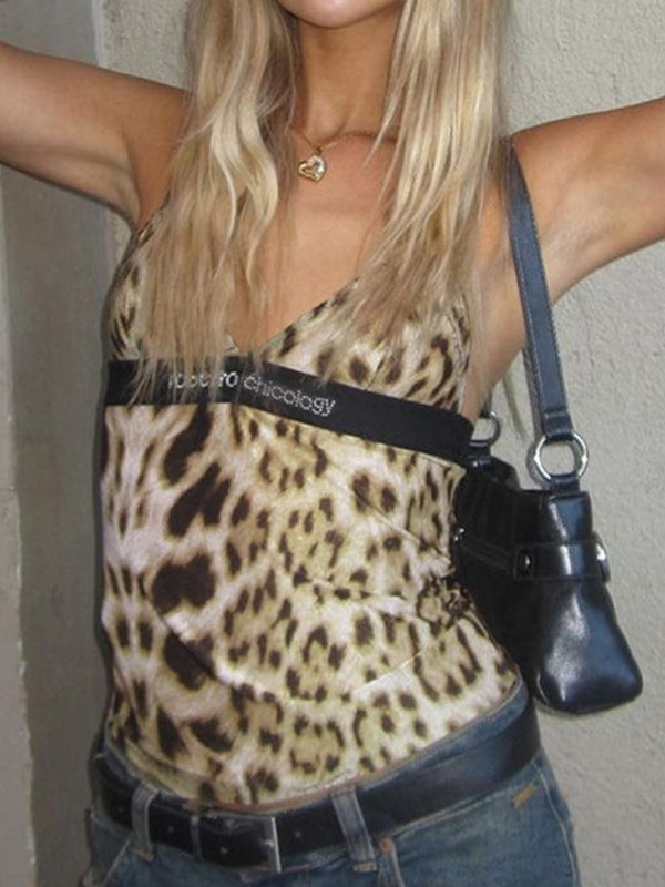 NOUVEAU RICHE Y2k Camisole Mit V Ausschnitt Und Leopardenmuster Stil