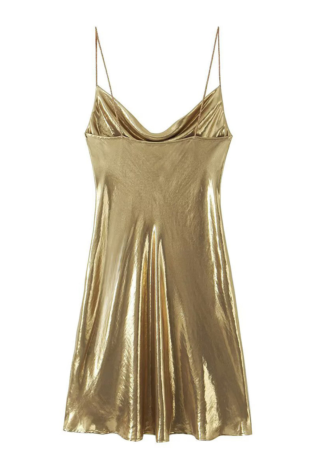 NOUVEAU RICHE Y2k Metallisches Slip Minikleid Mit Wasserfallausschnitt