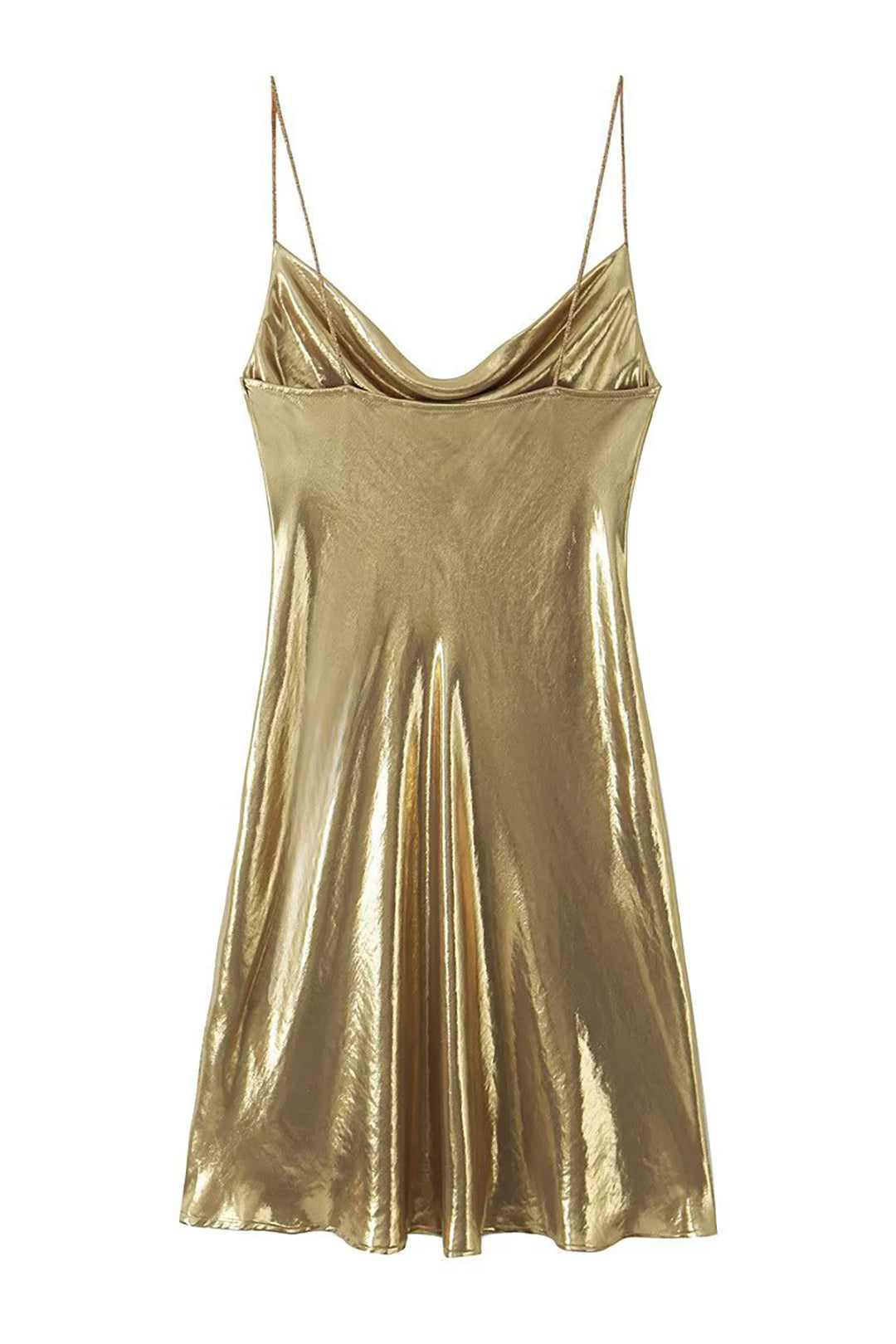 NOUVEAU RICHE Y2k Metallisches Slip Minikleid Mit Wasserfallausschnitt
