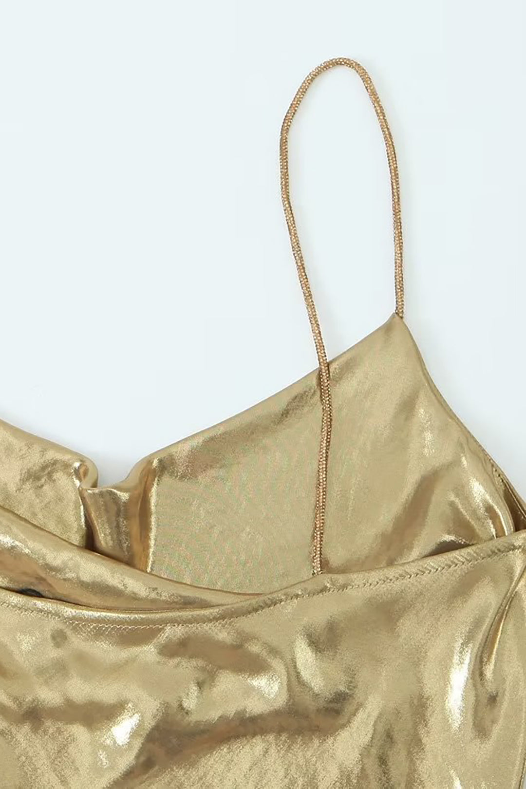 NOUVEAU RICHE Y2k Metallisches Slip Minikleid Mit Wasserfallausschnitt