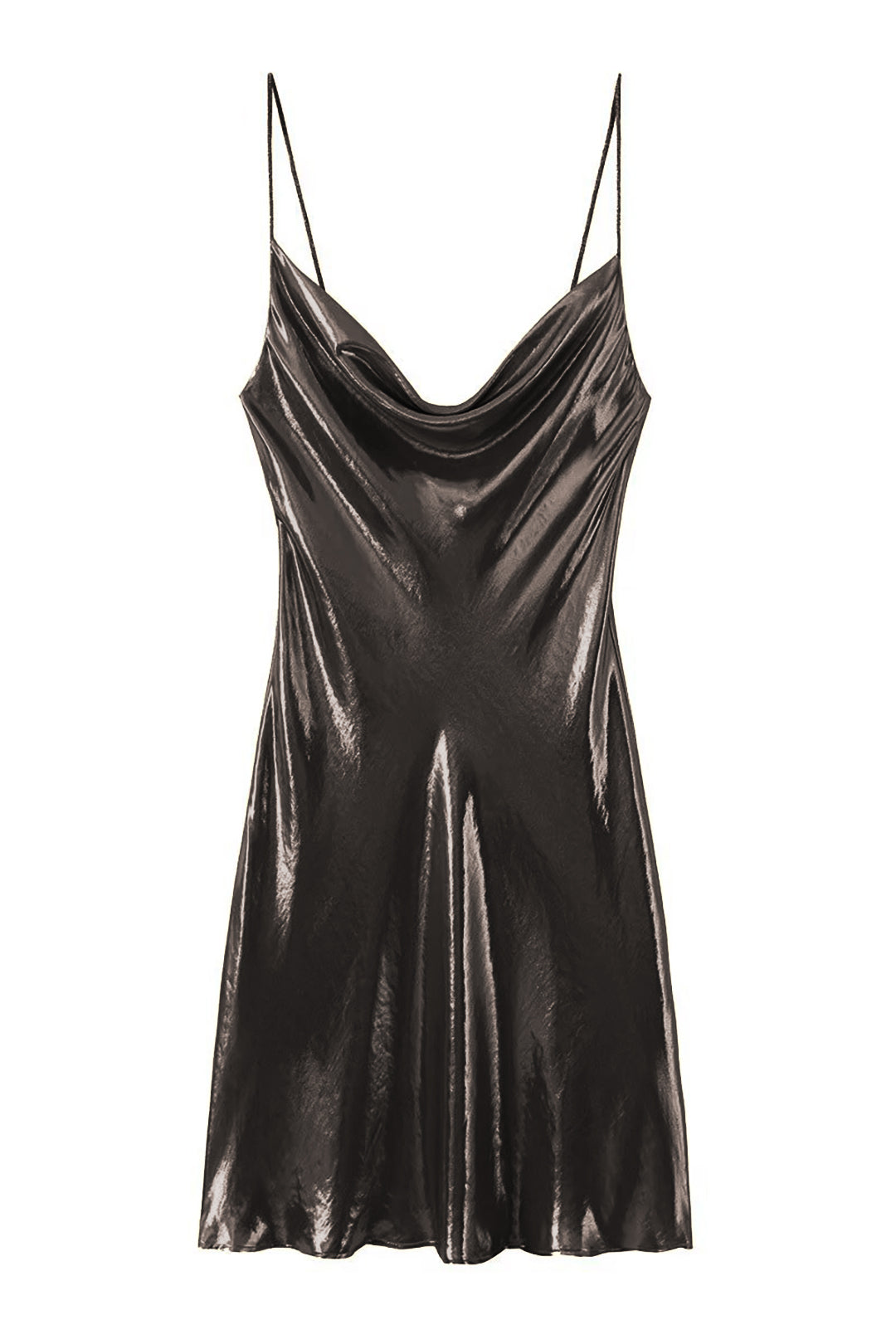 NOUVEAU RICHE Y2k Metallisches Slip Minikleid Mit Wasserfallausschnitt SCHWARZ