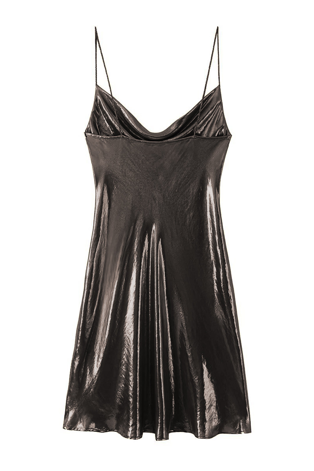 NOUVEAU RICHE Y2k Metallisches Slip Minikleid Mit Wasserfallausschnitt