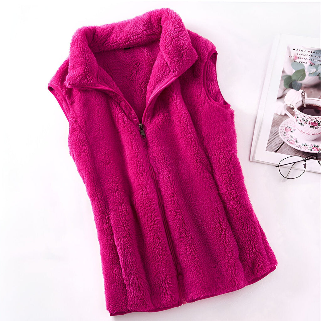 NOUVEAU RICHE Damen Fleece Weste – Ärmellose Polar Fleece Winterweste für Kalte Tage Rosenrot