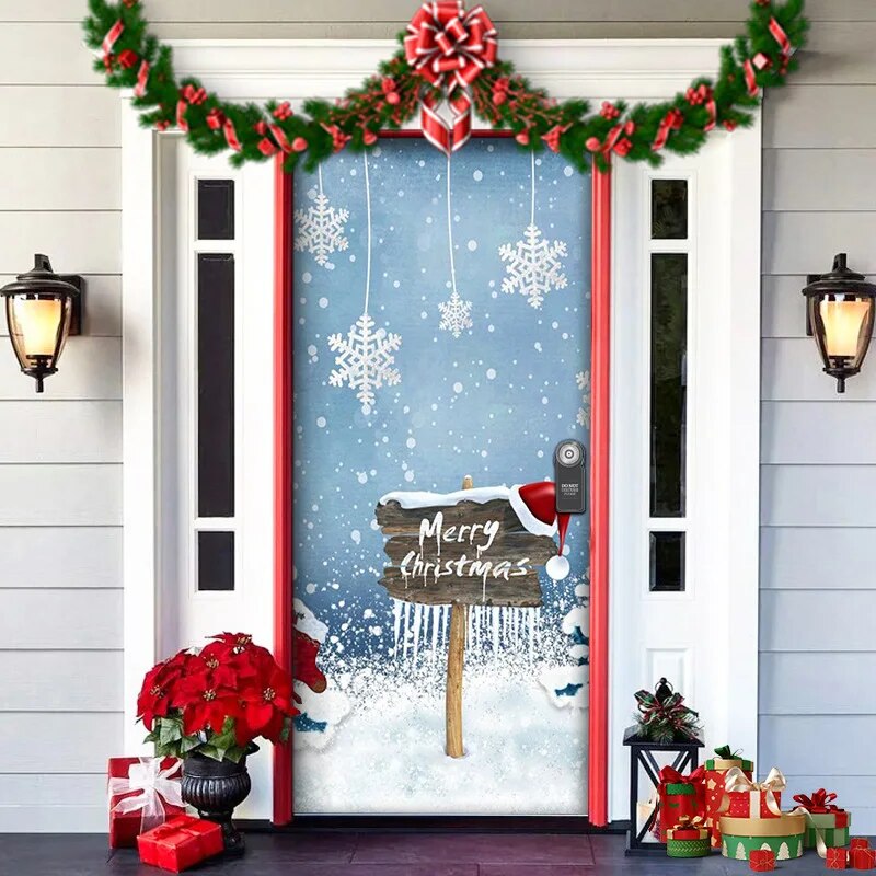 NOUVEAU RICHE Weihnachtliche Türdekoration – Weihnachtsdeko Türbanner für die Haustür, wiederverwendbarer Stoff, 91×203 cm, 7 Designs – MerryDoor Design 3 91×203cm