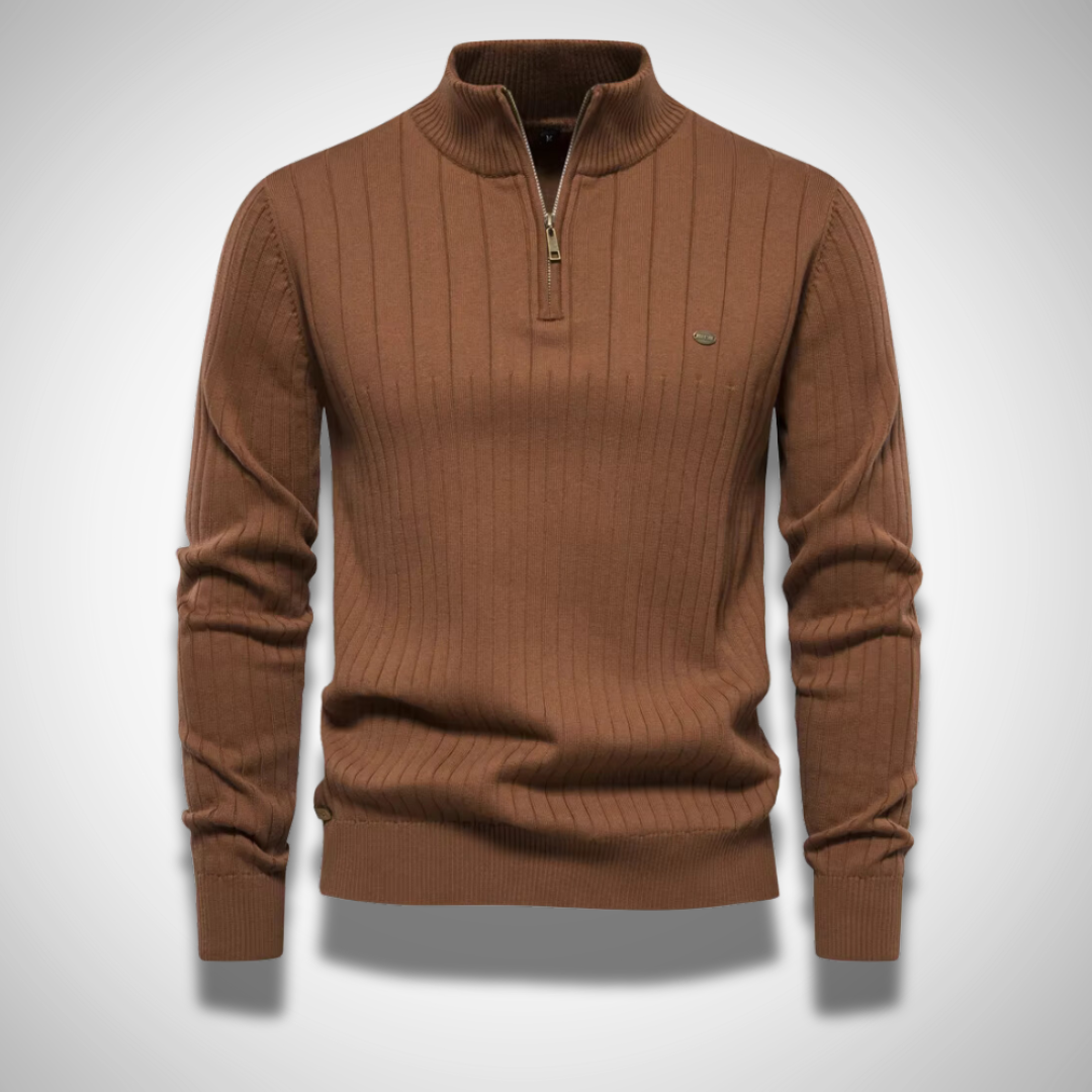 NOUVEAU RICHE Baumwollpullover Herren Reißverschluss Plissee Alltagsstil Braun