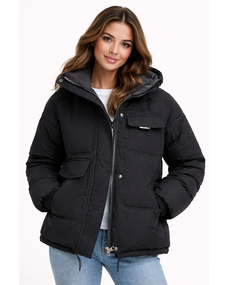 NOUVEAU RICHE Damen Steppjacke Leicht – Wattiert & Weiches Material Schwarz