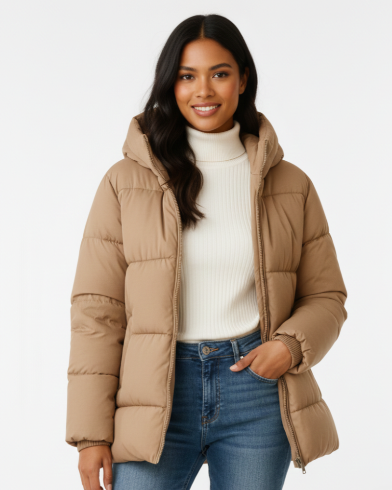 NOUVEAU RICHE Damen Steppjacke Leicht – Wattiert & Weiches Material Khaki