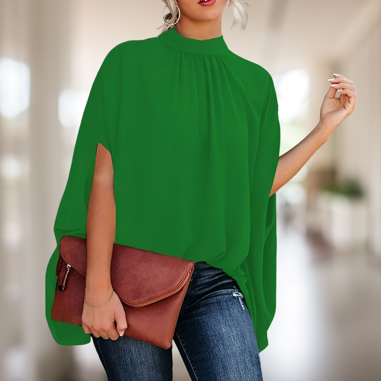 NOUVEAU RICHE Beya | Damen Bluse – Ausgestellter Schnitt, Vielseitig Tragbar & Edler Stil Grün