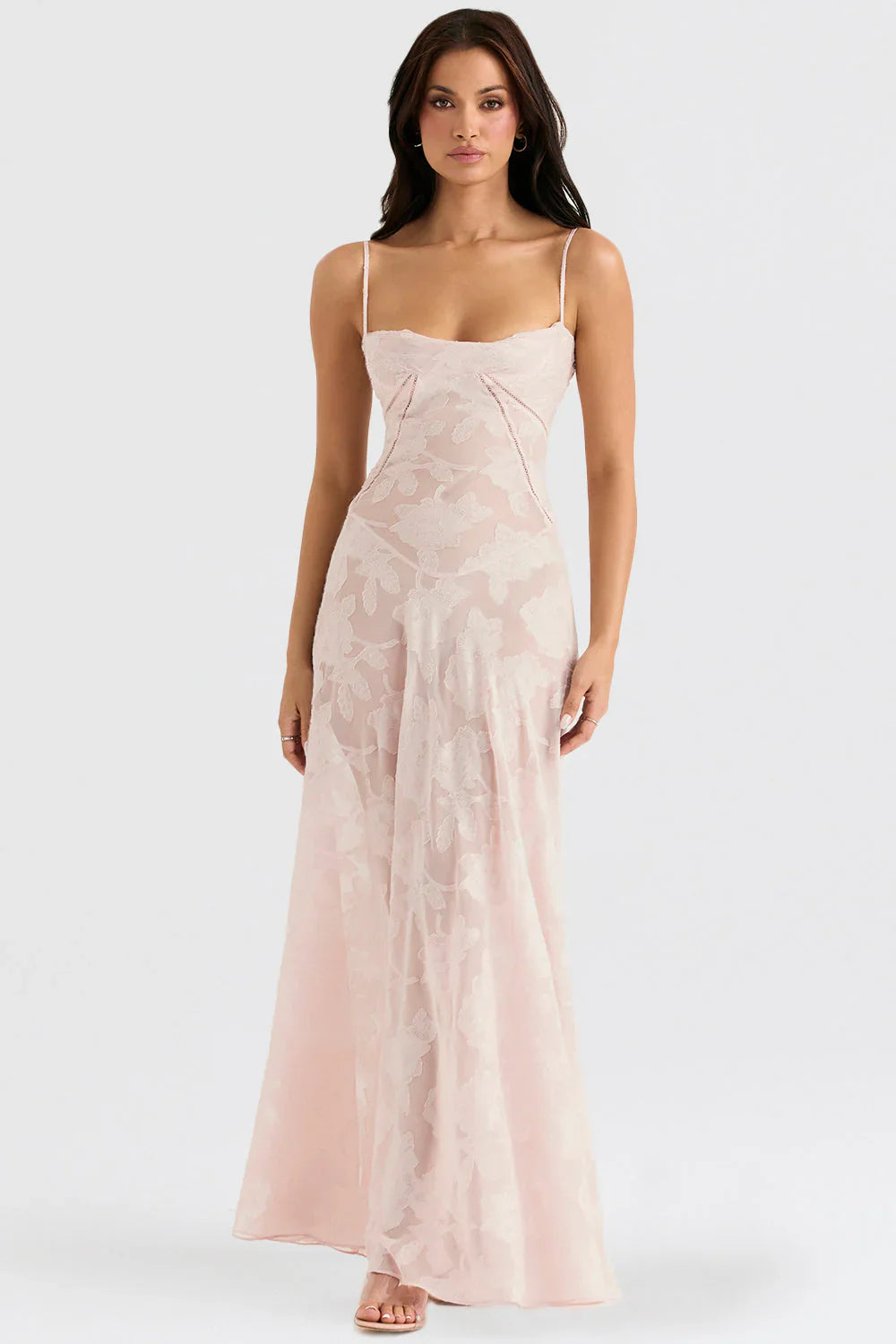 NOUVEAU RICHE Zauberhaftes Maxikleid Mit Vintage-Spitze Und Blumenmuster Für Romantische Anlässe Und Sommerfeiern Rosa