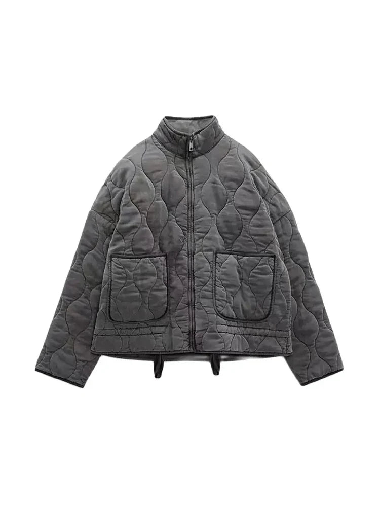 NOUVEAU RICHE Wattierte Baumwolljacke Für Damen Mit Leichter Wattierung Und Atmungsaktivem Stoff Ideal Für Kühle Tage Und Lässige Ausflüge Grau