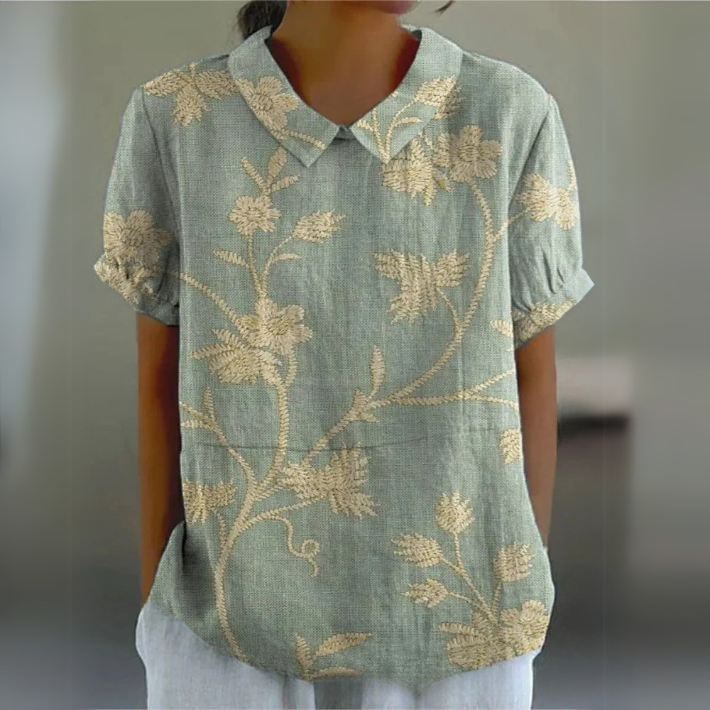 NOUVEAU RICHE Bluse Damen Blumenmuster Lockere Passform Atmungsaktiv Grün-Gelb