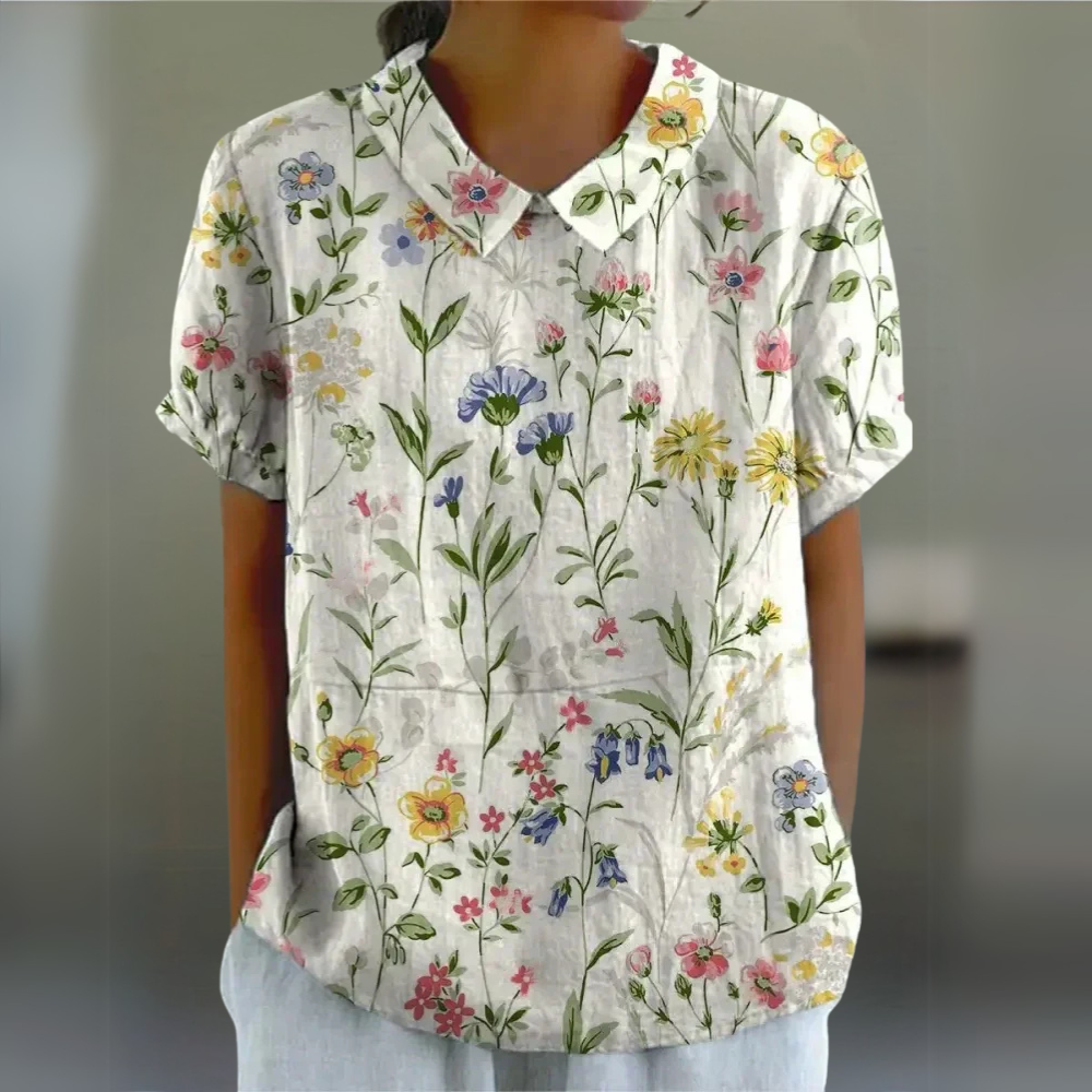 NOUVEAU RICHE Bluse Damen Blumenmuster Lockere Passform Atmungsaktiv Weiß mit Blumen