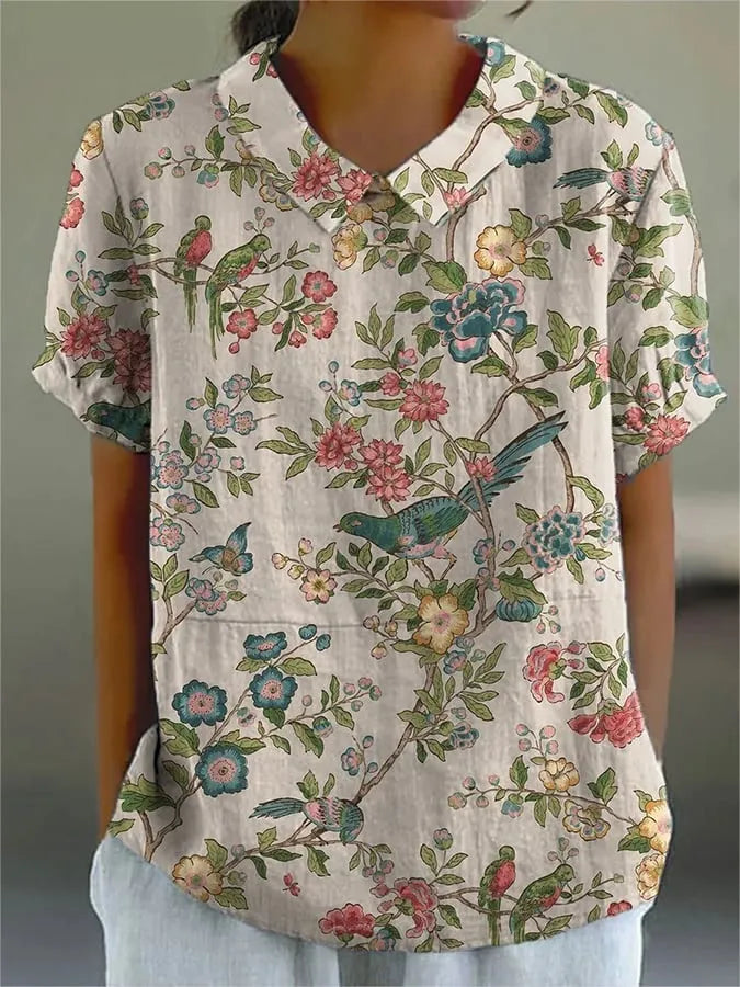 NOUVEAU RICHE Bluse Damen Blumenmuster Lockere Passform Atmungsaktiv Blumendruck 2