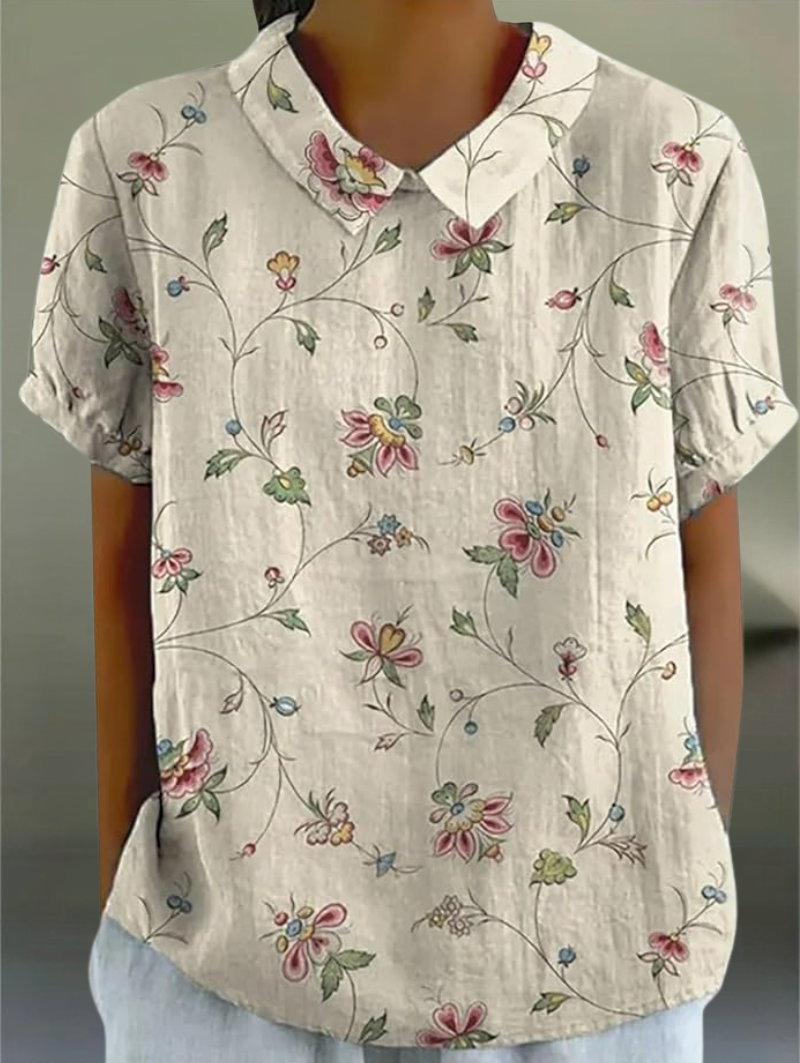 NOUVEAU RICHE Bluse Damen Blumenmuster Lockere Passform Atmungsaktiv Aprikose