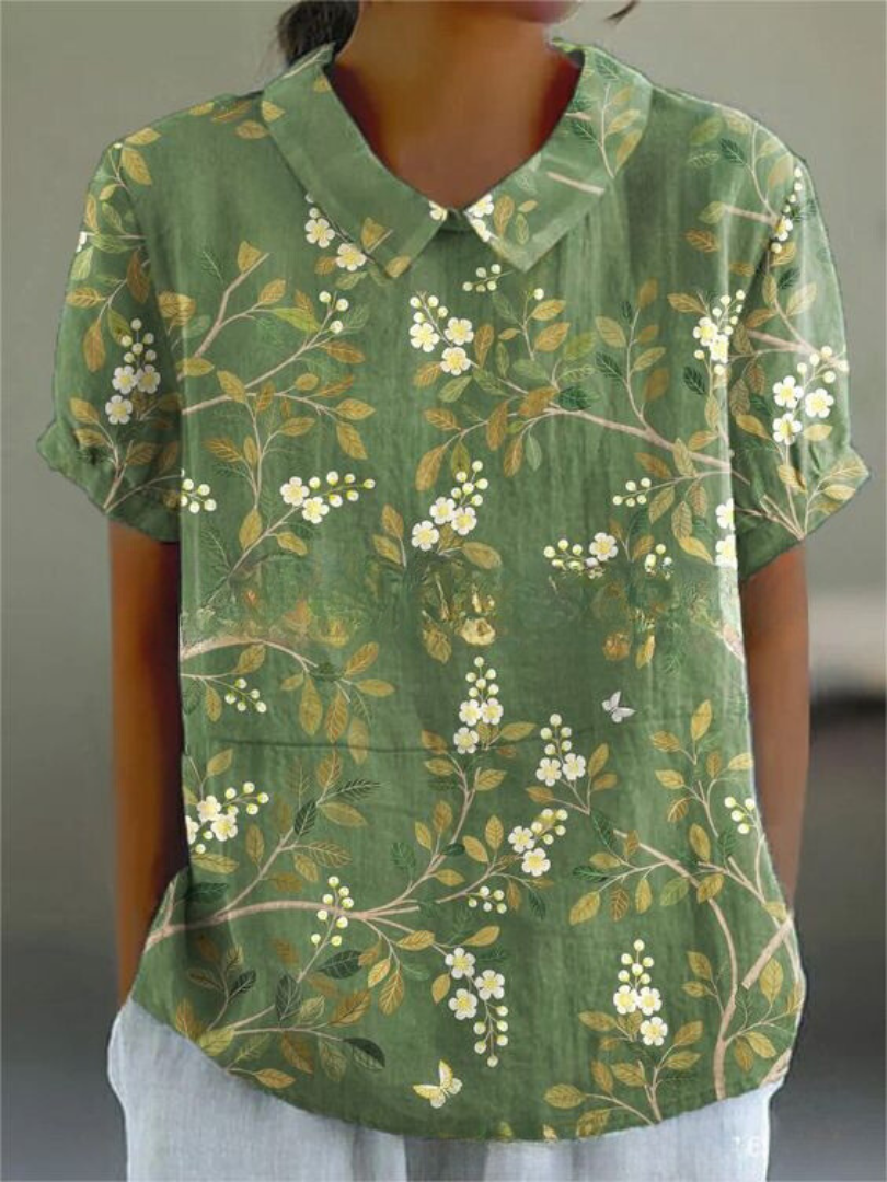 NOUVEAU RICHE Bluse Damen Blumenmuster Lockere Passform Atmungsaktiv Grün