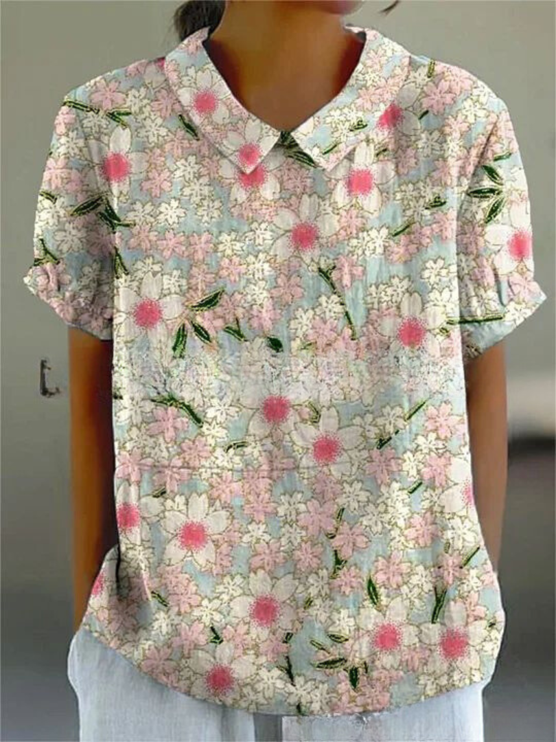 NOUVEAU RICHE Bluse Damen Blumenmuster Lockere Passform Atmungsaktiv Dunkelrosa