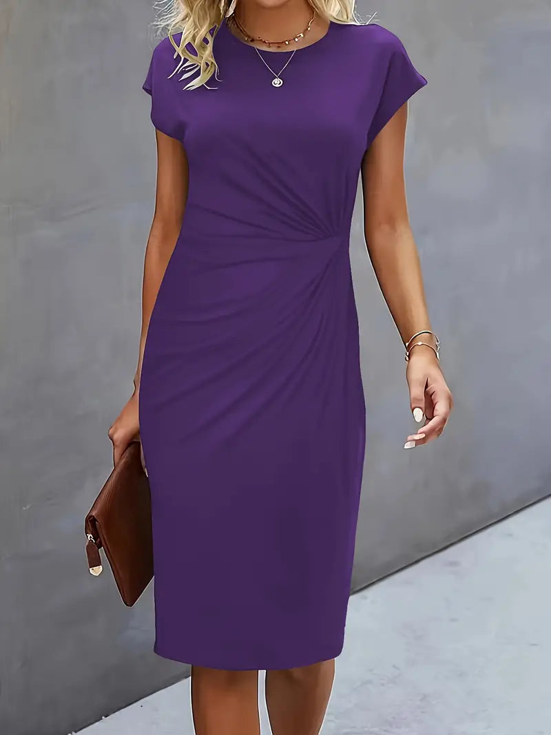 NOUVEAU RICHE Zeitloses Midikleid Mit Taillierter Silhouette Für Büro Violettblau