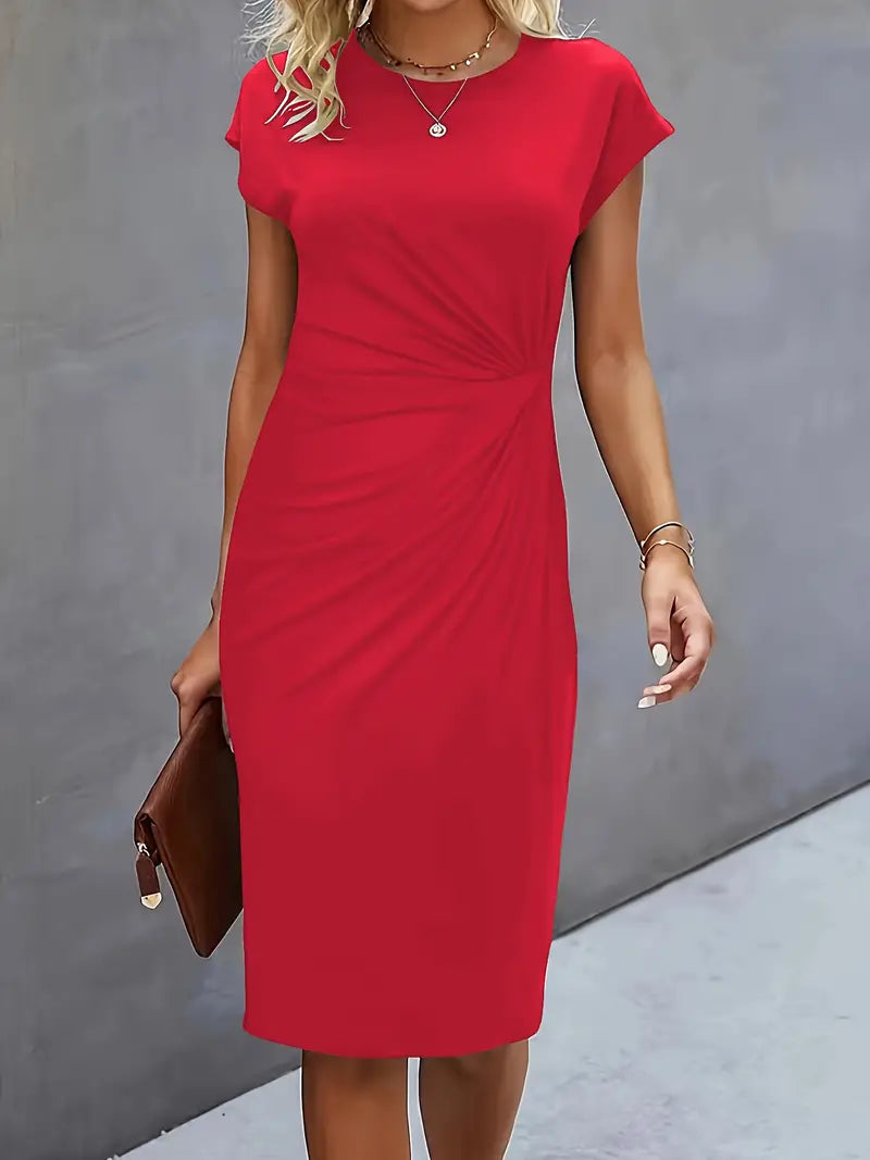NOUVEAU RICHE Zeitloses Midikleid Mit Taillierter Silhouette Für Büro Rot