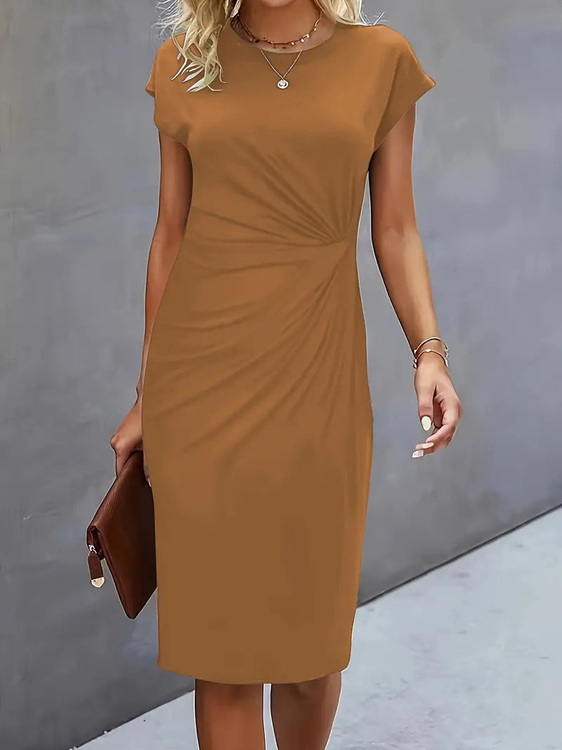 NOUVEAU RICHE Zeitloses Midikleid Mit Taillierter Silhouette Für Büro Khaki