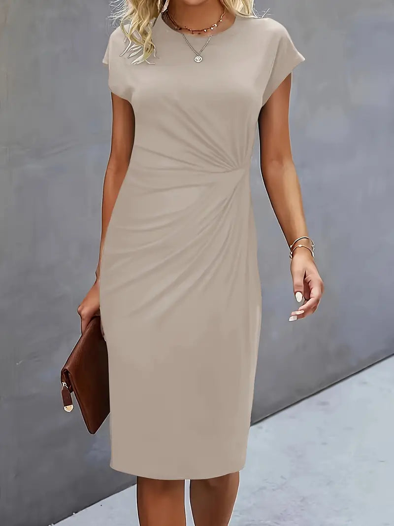 NOUVEAU RICHE Zeitloses Midikleid Mit Taillierter Silhouette Für Büro Beige (letzte Artikel)