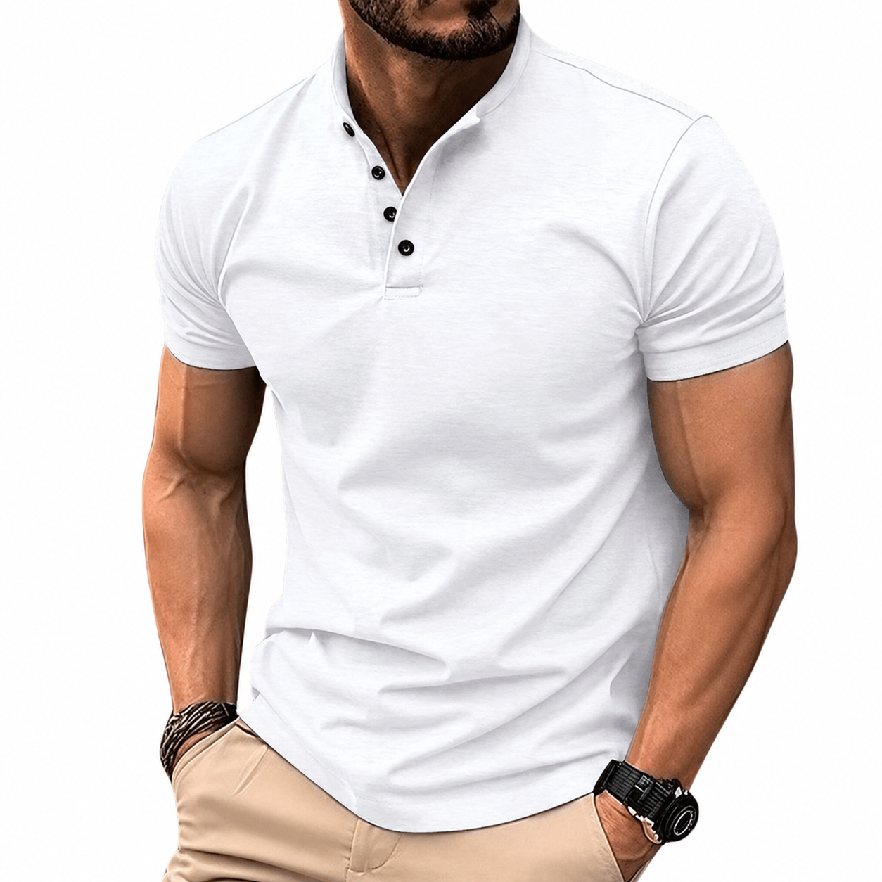 NOUVEAU RICHE Zeitloses Herren Poloshirt Kurzarm Baumwolle Komfort Weiß