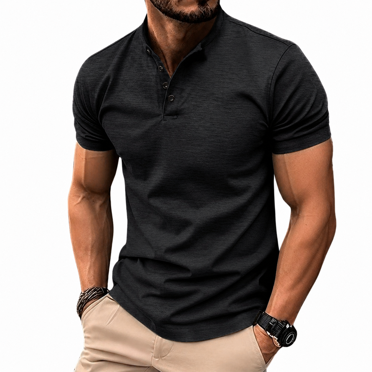 NOUVEAU RICHE Zeitloses Herren Poloshirt Kurzarm Baumwolle Komfort Schwarz