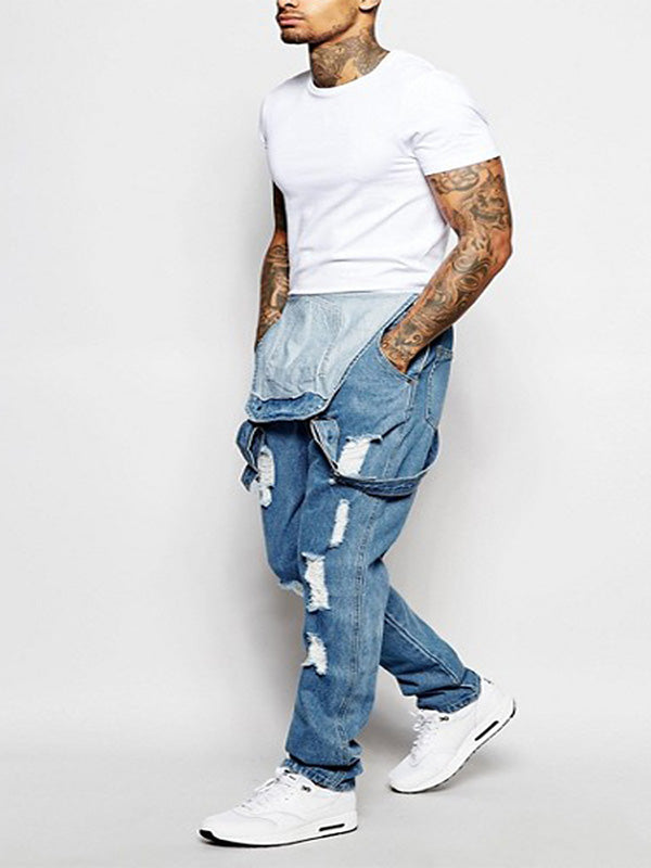 NOUVEAU RICHE Zerrissener Verwaschener Denim Overall im Used Look für Damen aus 100 Prozent Baumwolle mit Schmaler Passform und 5 Funktionstaschen