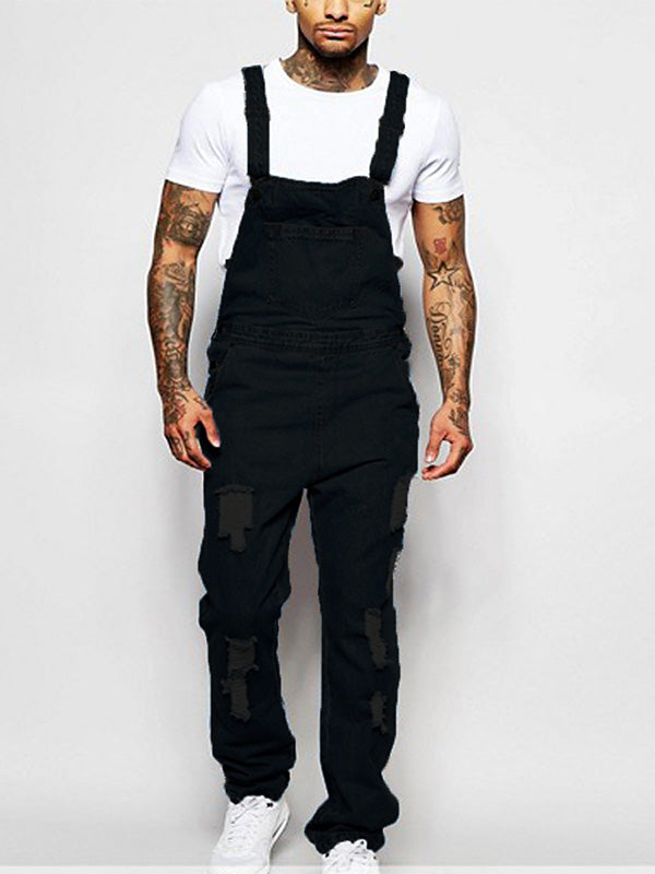 NOUVEAU RICHE Zerrissener Verwaschener Denim Overall im Used Look für Damen aus 100 Prozent Baumwolle mit Schmaler Passform und 5 Funktionstaschen Schwarz