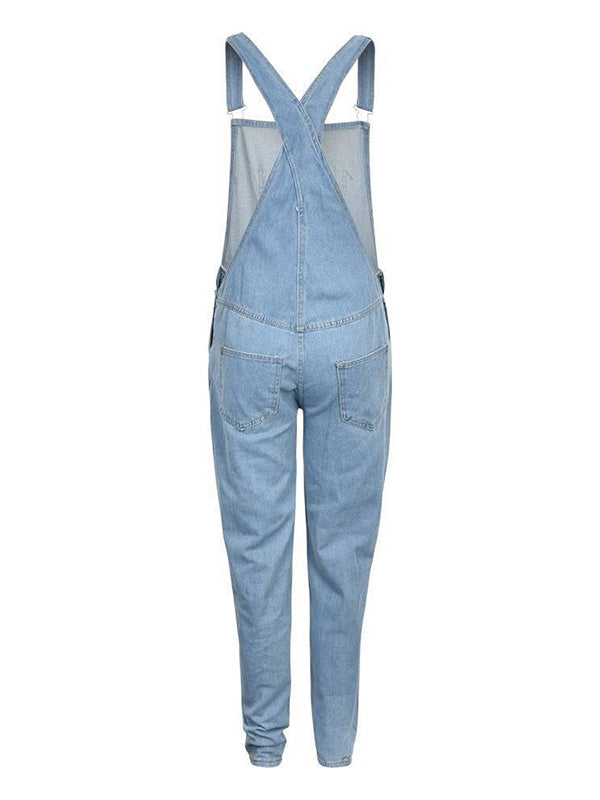 NOUVEAU RICHE Zerrissener Verwaschener Denim Overall im Used Look für Damen aus 100 Prozent Baumwolle mit Schmaler Passform und 5 Funktionstaschen