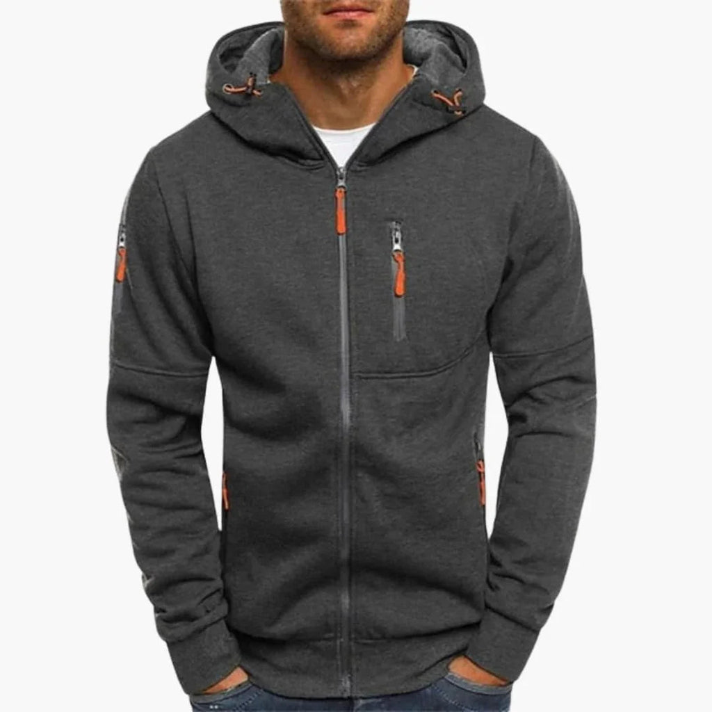 NOUVEAU RICHE Zip Hoodie Herren Reißverschluss Kapuze Lockere Passform Grau