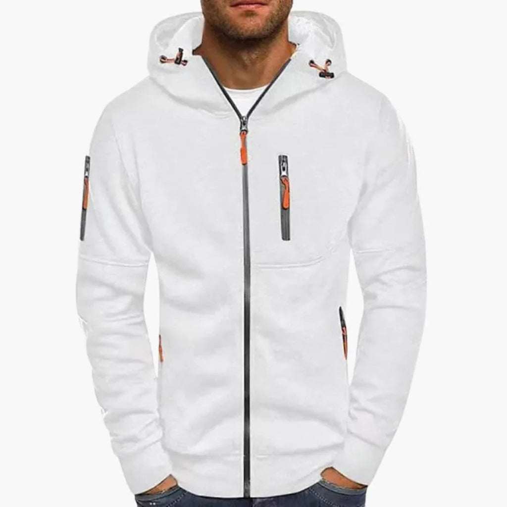 NOUVEAU RICHE Zip Hoodie Herren Reißverschluss Kapuze Lockere Passform Weiß