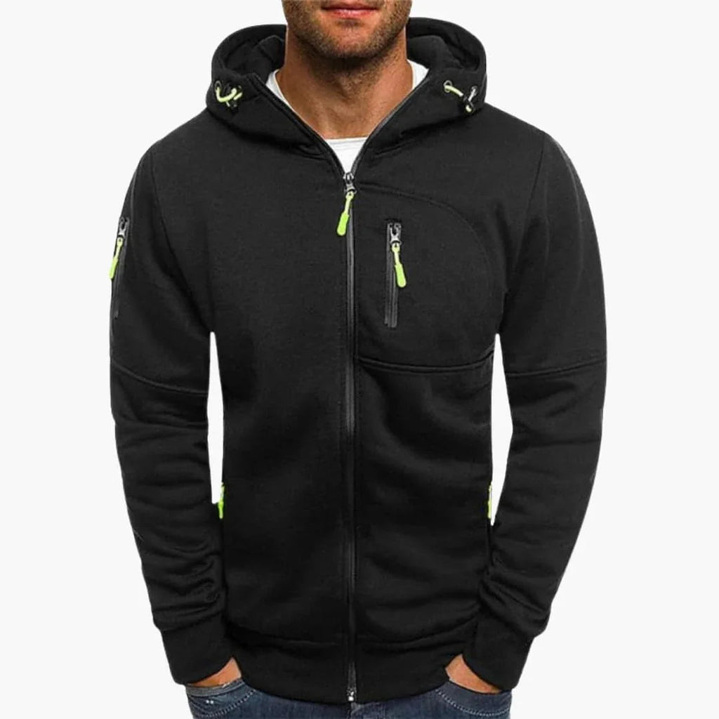 NOUVEAU RICHE Zip Hoodie Herren Reißverschluss Kapuze Lockere Passform Schwarz
