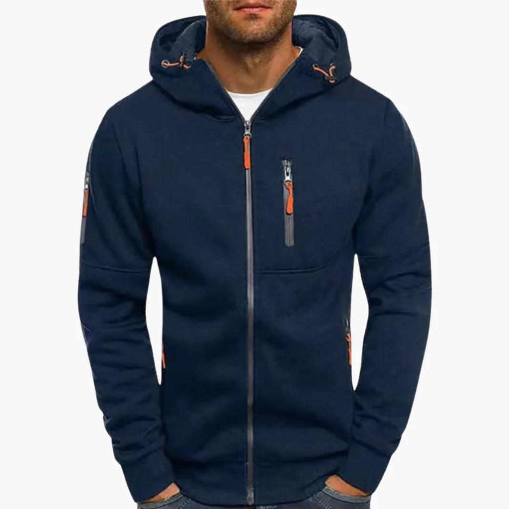 NOUVEAU RICHE Zip Hoodie Herren Reißverschluss Kapuze Lockere Passform Blau