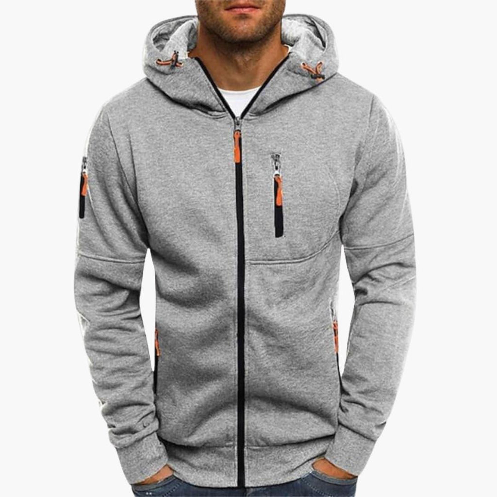 NOUVEAU RICHE Zip Hoodie Herren Reißverschluss Kapuze Lockere Passform Hellgrau