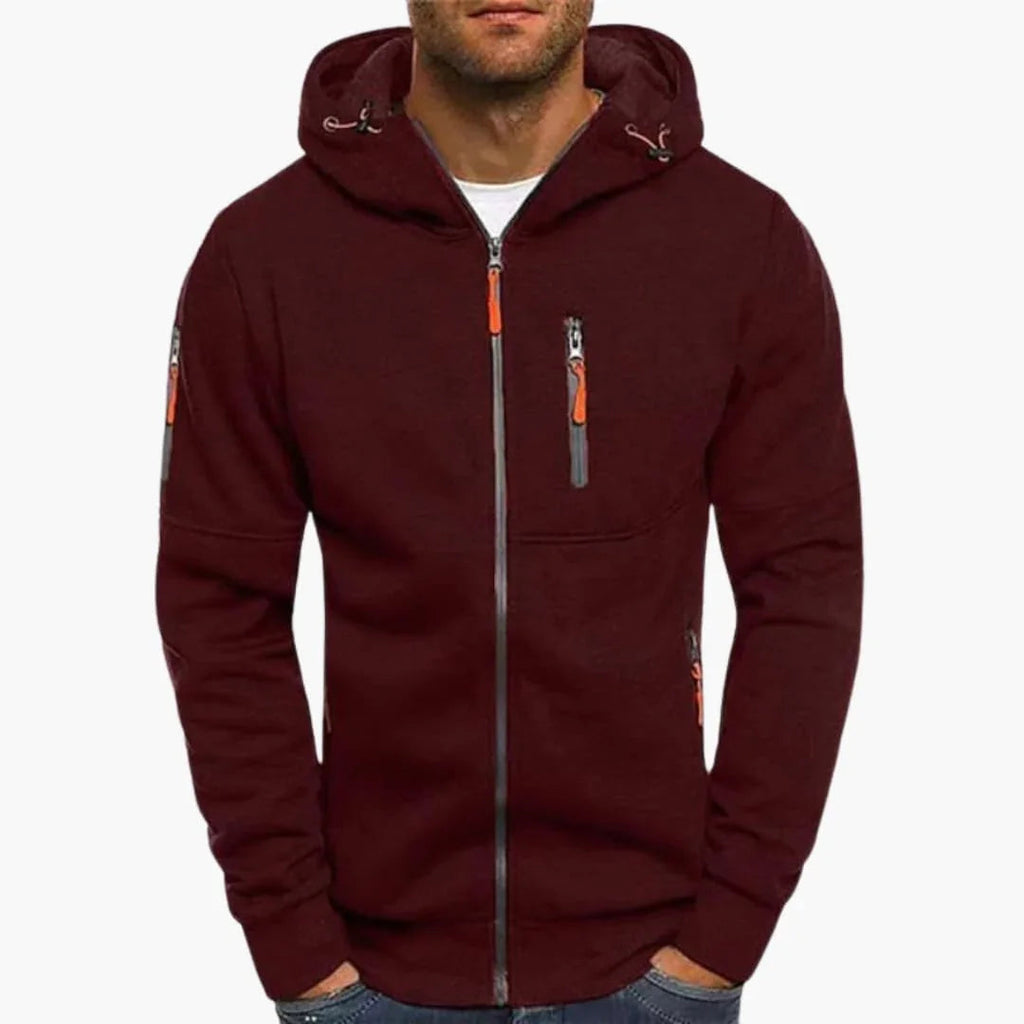 NOUVEAU RICHE Zip Hoodie Herren Reißverschluss Kapuze Lockere Passform Rot