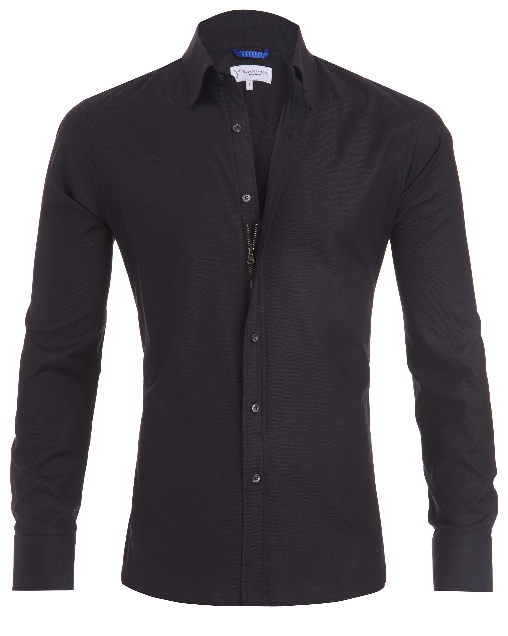 NOUVEAU RICHE Hemd Zip Fit Verdeckter Reißverschluss Schlank Silhouette Schwarz