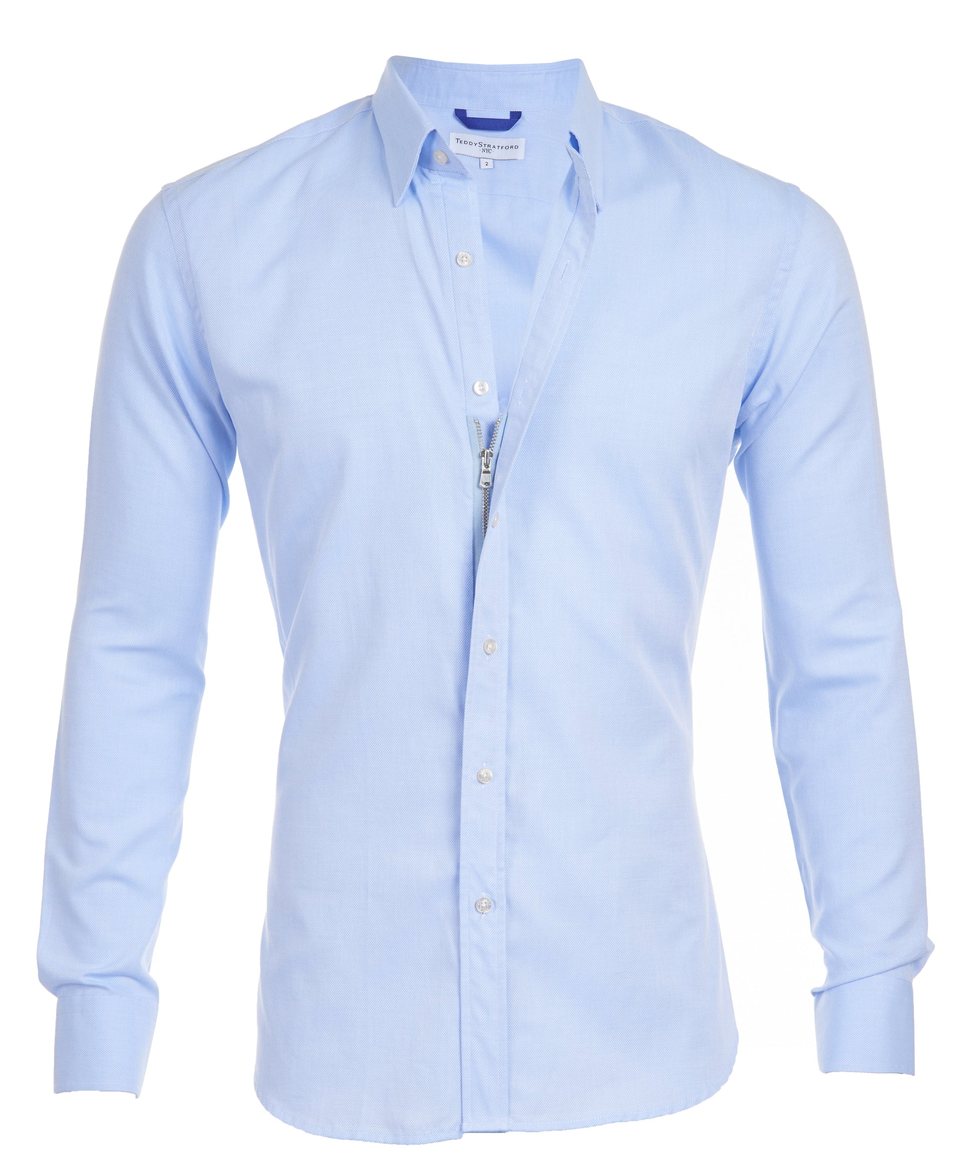NOUVEAU RICHE Hemd Zip Fit Verdeckter Reißverschluss Schlank Silhouette Hellblau