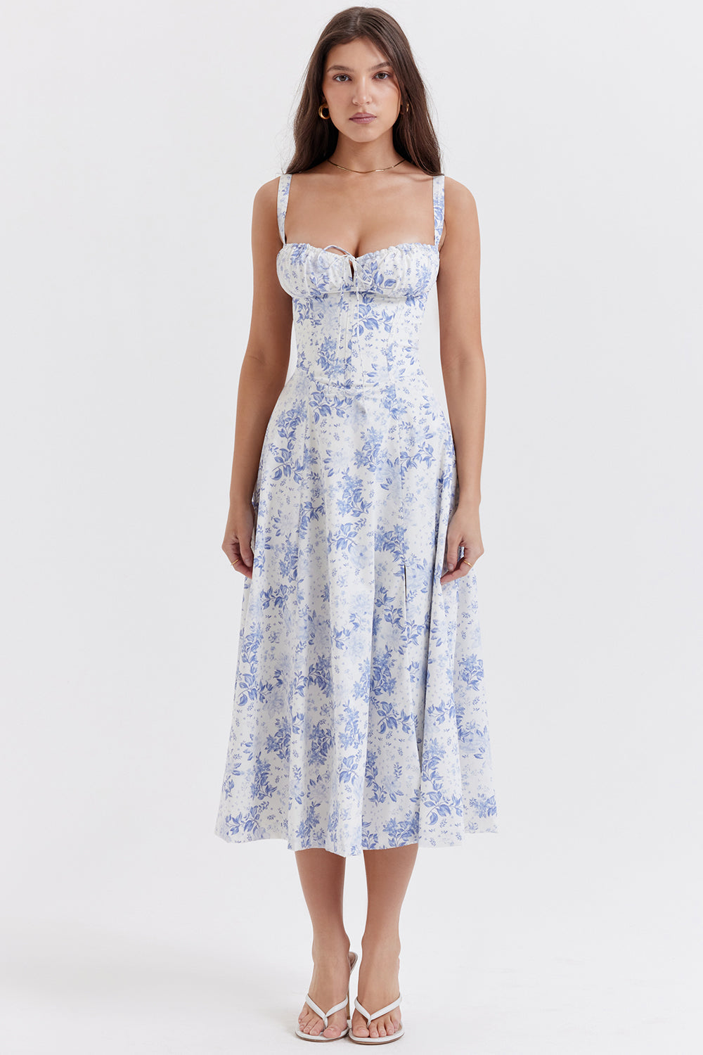 NOUVEAU RICHE Luma | Damen Bustier-Kleid – Moderner Frühlingsprint, Taillierter Schnitt & Femininer Look Blau-blumig