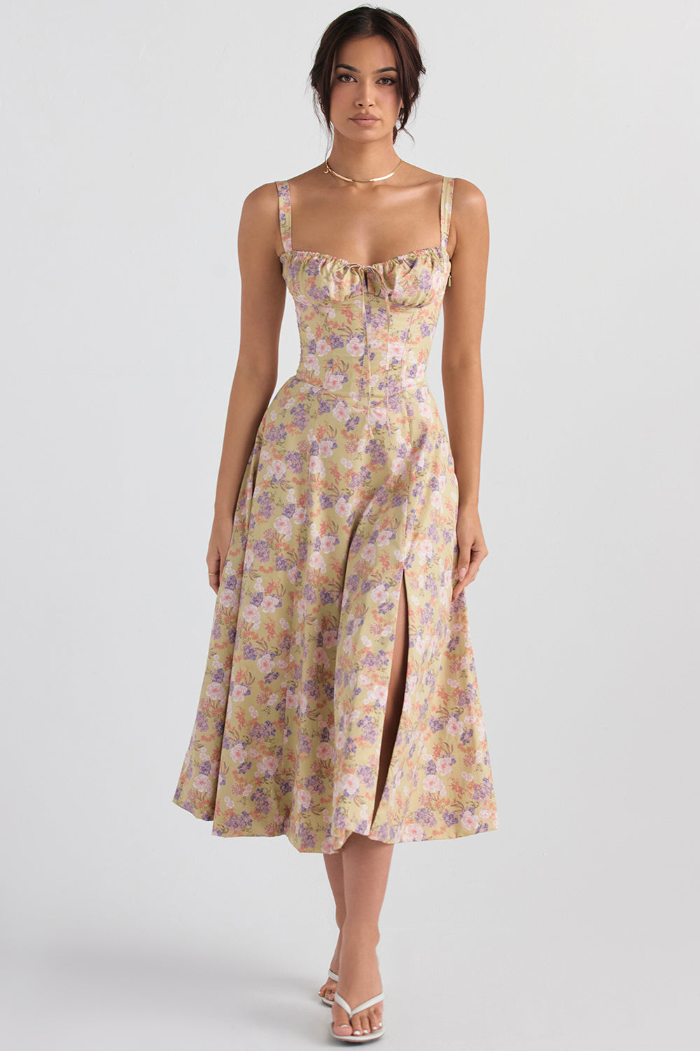 NOUVEAU RICHE Luma | Damen Bustier-Kleid – Moderner Frühlingsprint, Taillierter Schnitt & Femininer Look Grün-blumig