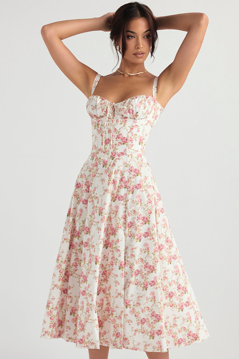 NOUVEAU RICHE Luma | Damen Bustier-Kleid – Moderner Frühlingsprint, Taillierter Schnitt & Femininer Look Rot-blumig
