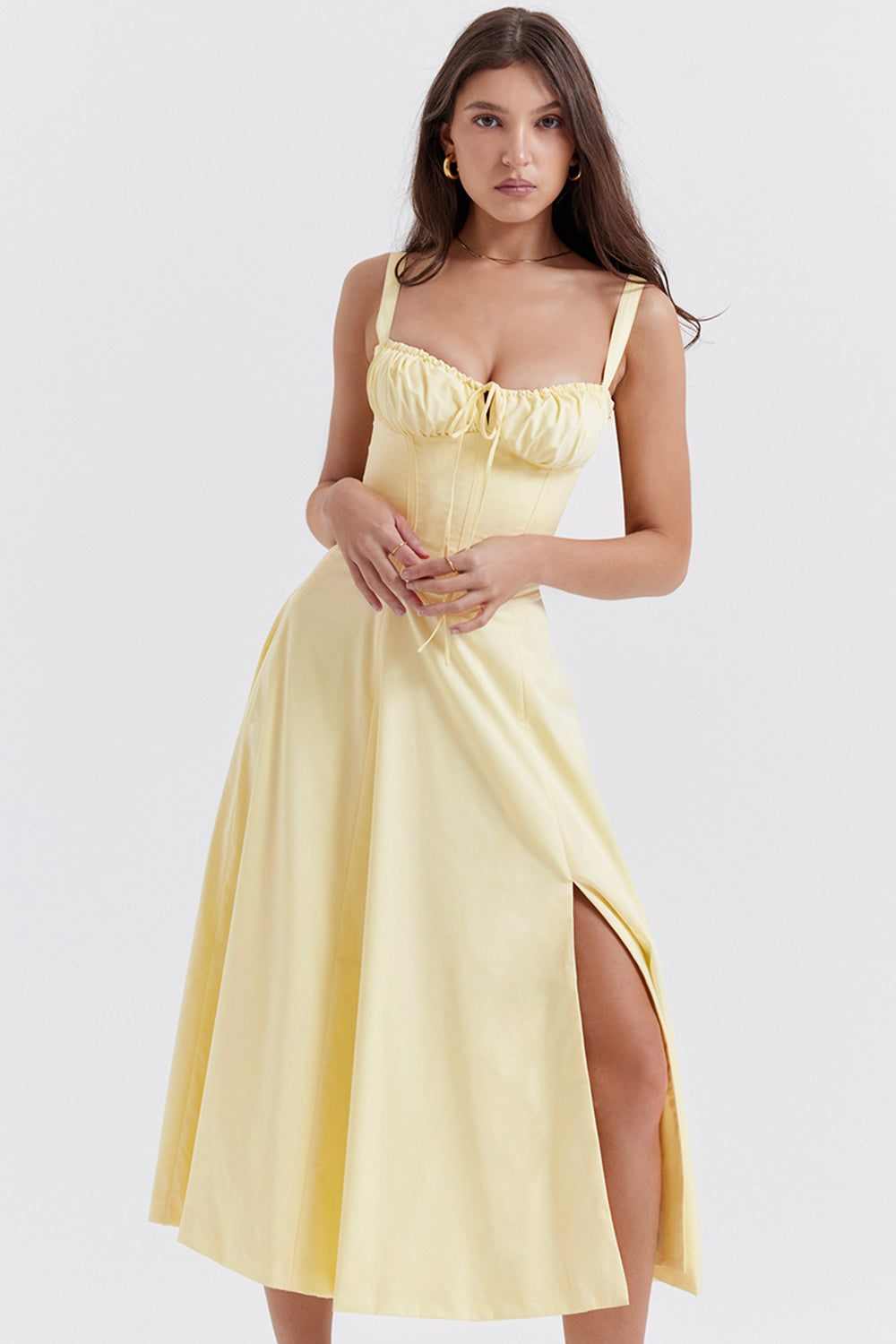 NOUVEAU RICHE Luma | Damen Bustier-Kleid – Moderner Frühlingsprint, Taillierter Schnitt & Femininer Look Gelb