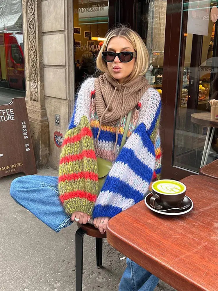 NOUVEAU RICHE Damen Mohair-Pullover Bunt – Weiche Strickqualität & Kuschel-Komfort