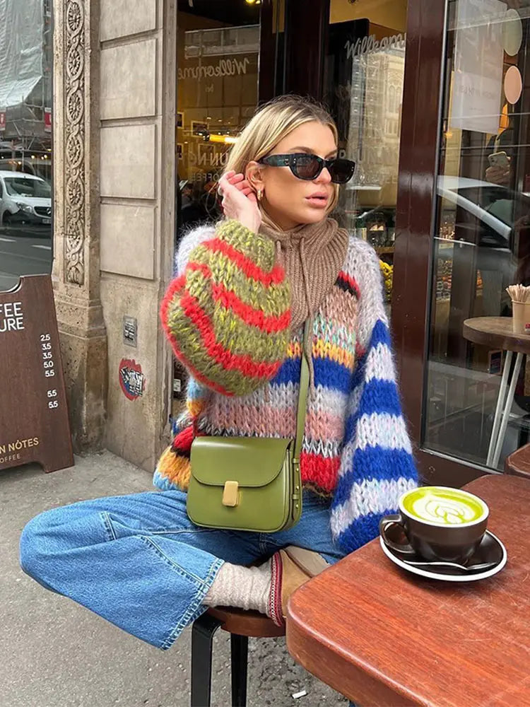 NOUVEAU RICHE Damen Mohair-Pullover Bunt – Weiche Strickqualität & Kuschel-Komfort