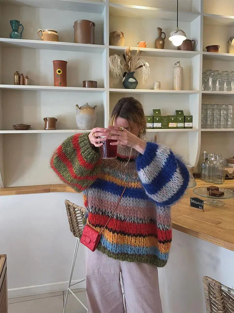 NOUVEAU RICHE Damen Mohair-Pullover Bunt – Weiche Strickqualität & Kuschel-Komfort