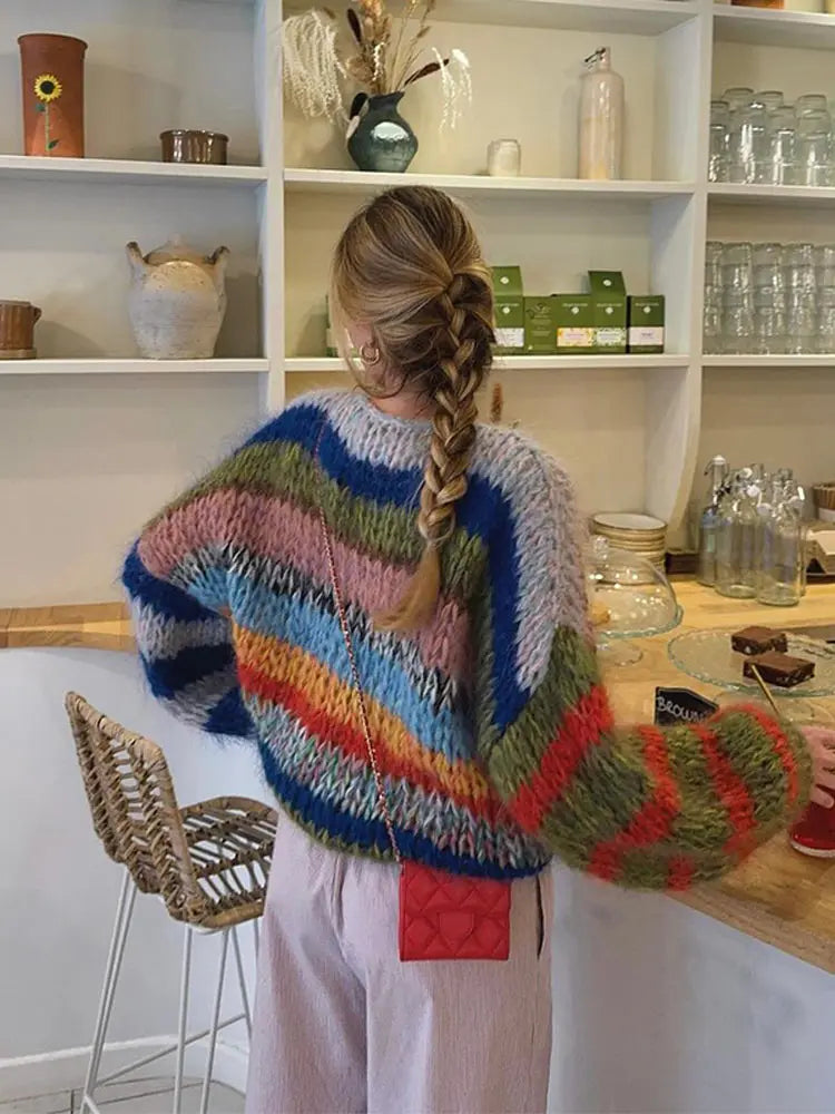 NOUVEAU RICHE Damen Mohair-Pullover Bunt – Weiche Strickqualität & Kuschel-Komfort