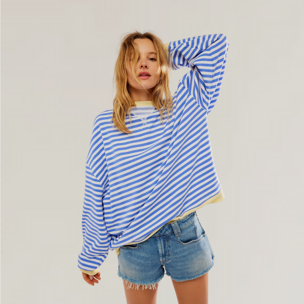 NOUVEAU RICHE Übergroßer Gestreifter Pullover Für Lagenlooks Und Komfort Blau