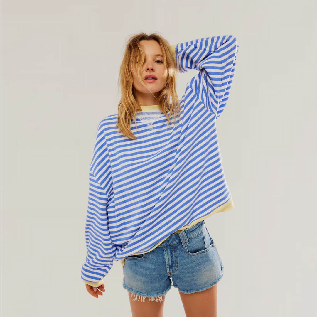 NOUVEAU RICHE Übergroßer Gestreifter Pullover Für Lagenlooks Und Komfort Blau