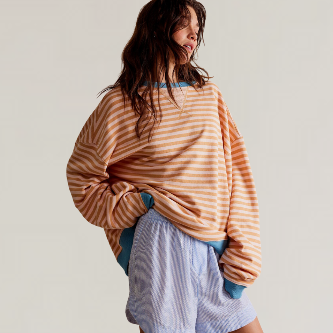 NOUVEAU RICHE Übergroßer Gestreifter Pullover Für Lagenlooks Und Komfort Orange