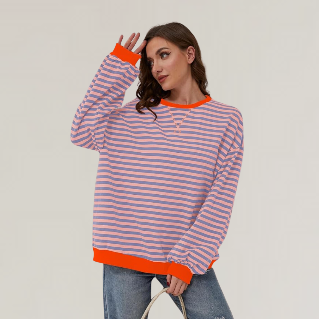 NOUVEAU RICHE Übergroßer Gestreifter Pullover Für Lagenlooks Und Komfort Orange & Blau